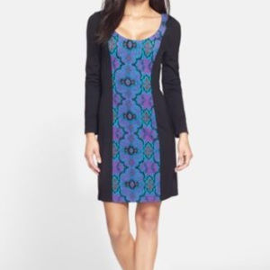 Anthropologie Black and Blue Patterned Dress